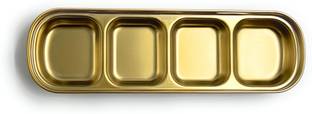 24x7eMall Gold Dipping Sauce Dish Golden Sets Stainless Steel (4 Compartments) Tray