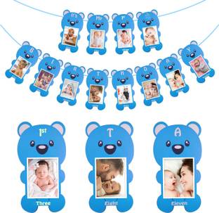ZYOZI Thickened Kraft Card Paper Birthday Photo Prop Banner(1-12 Months, Banner )Blue Banner
