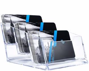 BRIZEM 3 Compartments acrylic Business Card Holder Acrylic Visiting Card Stand Organizer Card Holder
