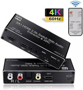 microware  TV-out Cable 2x1 HDMI 2.0b Switch with audio extractor & ARC, 5.1Ch audio converter Splitter