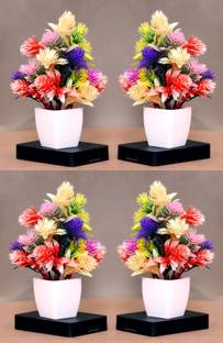 S-Biv Multicolor Flower with Plastics Vase Indoor Artificial Plants with Vase Multicolor Wild Flower Artificial Flower  with Pot
