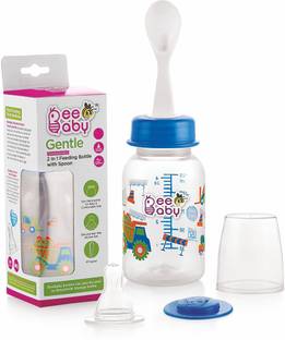 Beebaby Gentle 2 in 1 Baby Feeding Bottle with Plastic Feeder Spoon. (Blue) (125 ML / 4 Oz.) - 125 ml