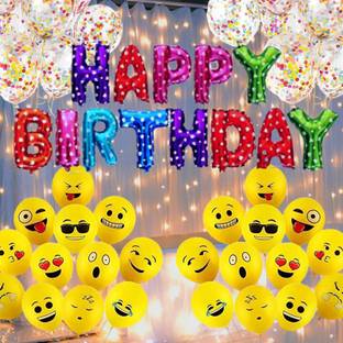 ZAMBOOREE Emoji Smiley Balloons Fairy LED Light Polka Dot Bday Foil Confetti Balloons