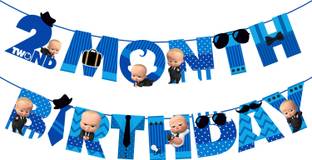 ZYOZI Boss Baby 2nd Month Birthday Banner for Boys Boss Baby Party Decoration Banner Banner