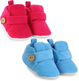 Neska Moda Set Of 2 Pair Baby Boys & Baby Girls 6 To 12 Months Velvet Velcro Booties