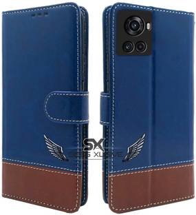 PAKME XUSIVE Flip Cover for OnePlus 10R 5G -Dual-Color Leather Finish Wallet - Blue & Brown