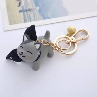 KYOP Cute 3D Smiling Cat Keychain With Bell(Black) Key Chain