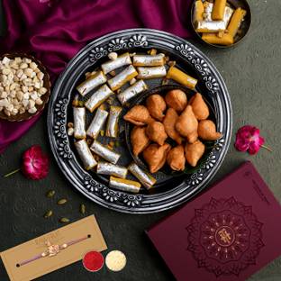 HyperFoods Kanha Rakhi for brother combo with sweets KajuKesarRolls MewaSamosa 250g each Paper Gift Box