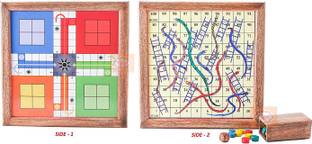 Shriji Crafts Wooden Classic 2 in 1 Magnetic Ludo Snakes and Ladders Set Travel Board Game Party & Fun Board Game