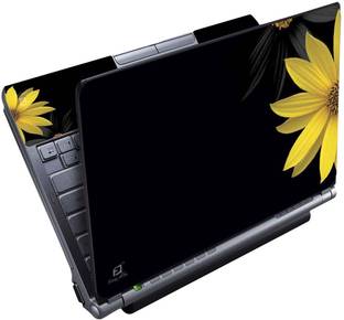 FineArts Yellow And Grey Flower Full Panel Vinyl Laptop Skin Compatible for 15.6 inch