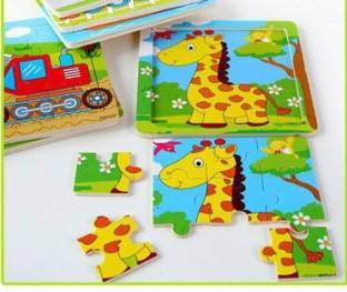 Tickles Animal cartoon 9 pieces of a pattern wood puzzles wooden jigsaw Board (Set Of 4 Puzzles) 3 years plus