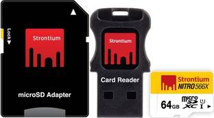 Strontium 64 GB MicroSDXC UHS-1 NITRO 566X Card Nitro 64 GB MicroSD Card Class 10 85 MB/s  Memory Card Compatible with Mobile