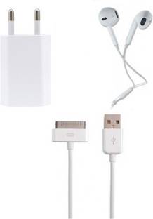 G-MOS Flat Wall Charger, Earphones & USB Sync Data Cable for Apple iPhone 3G/3GS/4/4G 4S Accessory Combo