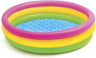 INTEX Sunset Glow Pool, 3-Ring, W/ Infl. Floor,Shelf Box Inflatable Swimming Pool