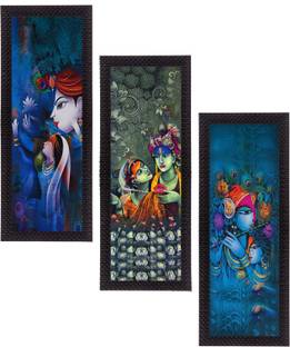eCraftIndia Set Of 3 Radha Krishna Satin Matt Textured Canvas 53.34 cm x 40.64 cm Painting