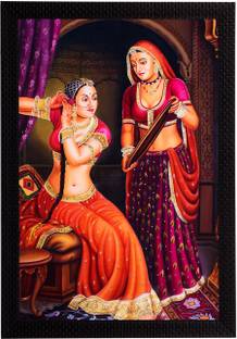 eCraftIndia Lady doing Makeup Satin Matt Textured UV Art Canvas 14 inch x 11 inch Painting