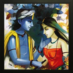 saf Radha Krishna Ji Texture Print With UV Canvas 14 inch x 14 inch Painting