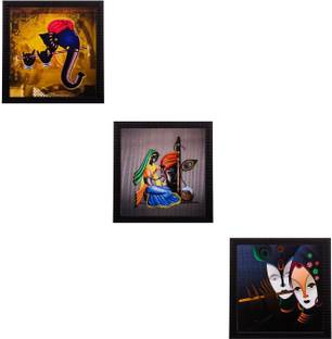 eCraftIndia Set Of 3 Spritual Matt Textured Framed Uv Art Print Oil 11 inch x 11 inch Painting