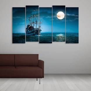 inephos Beautiful Ship In ocean Wall Painting Multiple Frames Digital Reprint 30 inch x 52 inch Painting