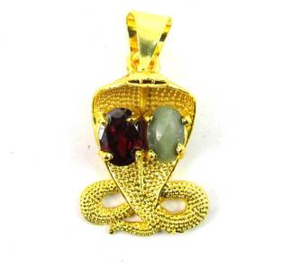 SHIVOHAM Rahu Ketu Locket with Gomed & Lehsuniya Gold-plated Garnet, Cat's Eye Alloy, Stone Locket