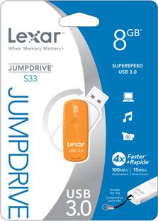 Lexar JumpDrive S33 8GB USB 3.0 High Speed 8 GB Pen Drive Compatible with Netbook, Gaming Console, Desktop Computer, Tablet, Audio Player, Television, Laptop USB 3.0 Plastic Case