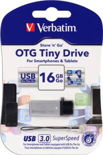 Verbatim Store'n' Go OTG Tiny USB 3.0 Drive 16 GB OTG Drive Compatible with Tablet USB 3.0 Plastic Case