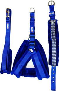 Petshop7 Nylon Blue 0.75 inch Fur harness, Collar & Leash (Chest Size : 25-28 inch) Small Dog Harness & Leash