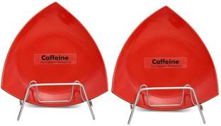 caffeine Ceramic Handmade Red Triangular Snack Plate 9.5" ( set of 2 ) Half Plate