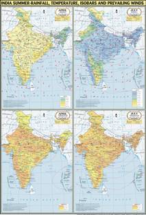 India Map Summer : Temperature, Rainfall, Pressure & Winds Paper Print