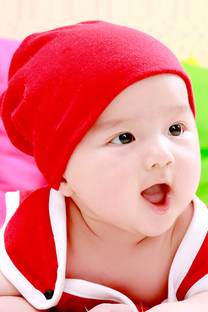 Child's Love - Cute Boy in Red Dress Paper Print