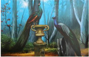 Bm Traders Texture Art Work Painting Of Vastu Peacocks Unframed Rolled Poster Big (25 X 36 Inches) Paper Print