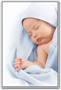 Cute baby sleeping in Blue towel Paper Print