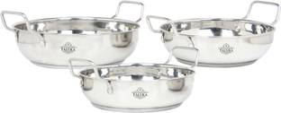 TALUKA COMBO Stainless Steel Induction friendly Kadhai Combo Deal of The Day Kitchen Combo 3 Kadhai Capacity :- 1 Liter, 1.7 Liters, 2.3 Liter Kadhai 27 cm diameter 1 L capacity