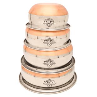 TALUKA Stainless Steel Copper Bottom Handi Pot 4 Piece Set Combo Serving Handi Cookware Multi Purpose Copper Handi Capacity :- 500 ML , 800 ML , 1 Liter Handi 1.3 L