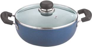 VINOD Deep Kadai 22cm with Glass Lid Kadhai 22 cm diameter with Lid 2.6 L capacity