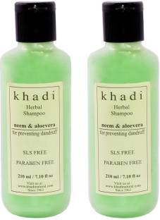 Khadi Herbal Neem and Aloe Vera SLS and Parabens Free Shampoo (Twin Pack) (420 ml)