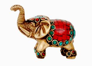 Aesthetic Decors Elephant Trunk Up W Stone Work Decorative Showpiece  -  6.4 cm