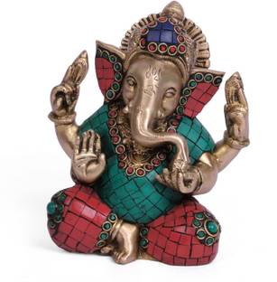 Collectible India Jolly Large God Brass Ganesh Statue Idol Decorative Showpiece  -  17 cm