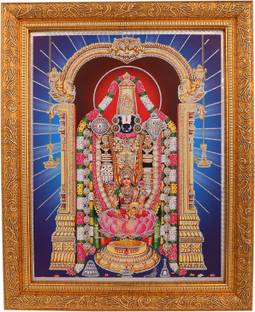 BM Traders Silver Zari Work Photo Of Tirupati Balaji In Golden Frame Decorative Showpiece  -  35.56 cm