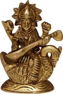 Elite Statues Goddess Saraswati for Blessing , Health , Happiness and Stability at Home & Office , Handcrafted with Antique Look, Decorative Showpiece  -  8 cm