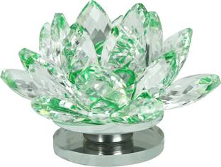 Pure Life Crystal Lotus In Green Shade Decorative Showpiece  -  8 cm