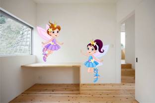 rawpockets 1 cm Two Kids Angels Wall Sticker Removable Sticker