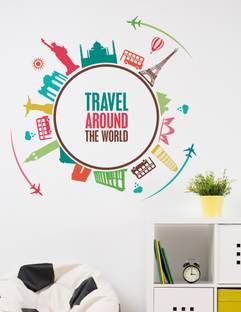WALLSTICK 100 cm Travel Around the World Self Adhesive Sticker
