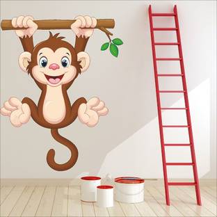 DeStudio 80 cm Cute Baby Monkey Hanging On Tree Self Adhesive Sticker
