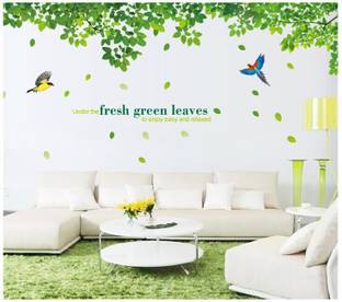 Oren Empower 90 cm (Double Sheet) Extra Large Fresh Green Leaves Wall Self Adhesive Sticker
