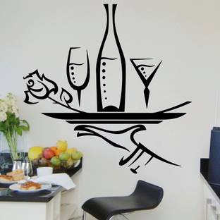Decor Villa 58.42 cm Decor Villa Wine with gless Kitchen Wall Sticker Large - Size (23 x 23) Inch Sticker