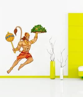 rawpockets 1 cm Lord Hanuman Carrying Sanjeevani Hills Wall Sticker Self Adhesive Sticker