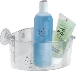 INTERDESIGN Plastic Power Lock Suction Bathroom Shower Caddy Corner Basket for Shampoo, Conditioner, Soap - Clear Storage Basket