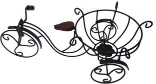 Handicraft Iron Iron Made Rickshaw Shape Showpiece with A Fruit Basket Of Dia-7.5inch Storage Basket