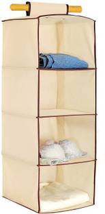 PINDIA Fancy & Foldable 4 Layer Cream Hanging Storage Wardrobe Almirah Accessories Organizer, Regular Organizer
